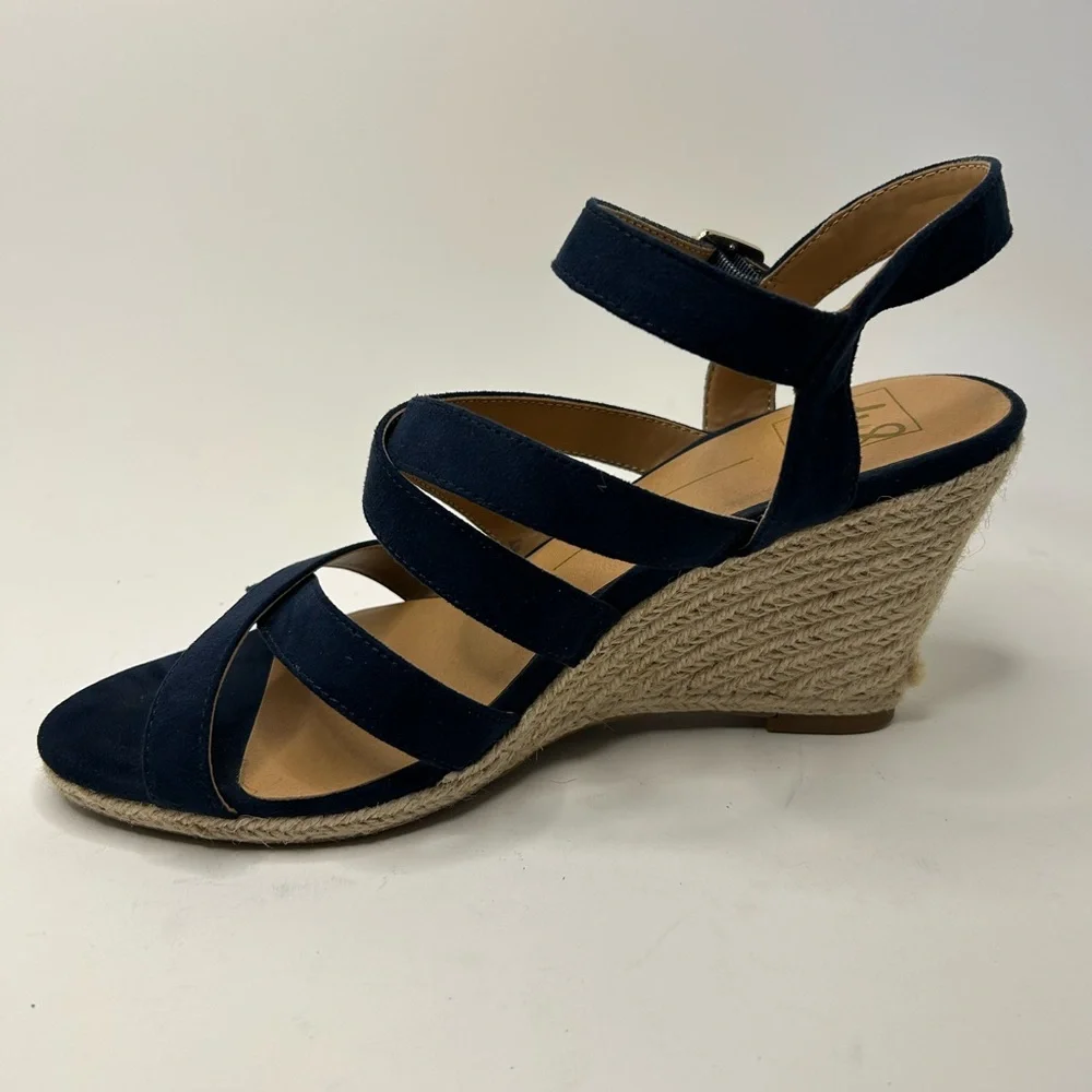 DV8 Dolce Vita Blue Suede Open Toe Strappy Espadrille Wedge Sandal Size 8.5